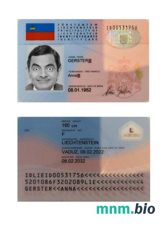 Przykład karty identyfikacyjnej Liechtensteinu w formacie PSD, w pełni edytowalny